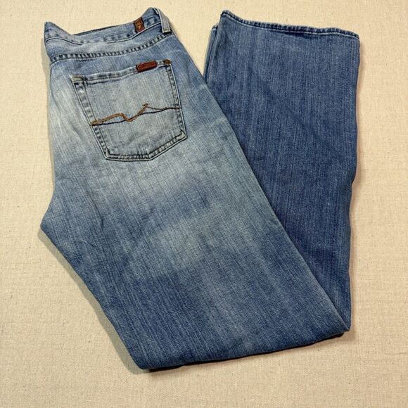 7 For All Mankind Jeans Men's 34x34 Blue Denim Bootcut USA Made Relaxed Jeans - Picture 1 of 7